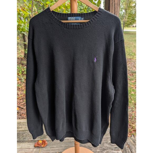 Polo Ralph Lauren Mens 3XB Big & Tall Black Knit Cotton Sweater Purple Pony - Picture 1 of 7